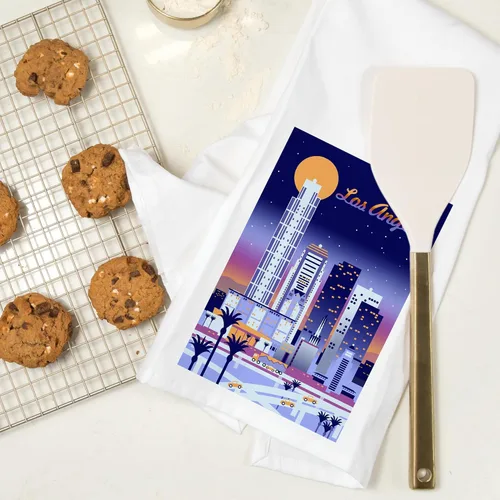 Vista 7 de Lantern Press Los Angeles, Retro Skyline Chromatic (toalla de té 100% algodón, toalla de mano decorativa, para cocina y hogar)