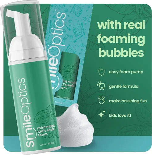 Vista 4 de Mint Magic - Pasta de dientes de espuma para niños sin flúor, espuma para blanquear los dientes, fórmula suave de pasta de dientes espumosa