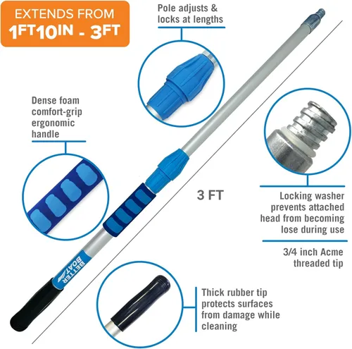 Vista 2 de Poste de extensión, varilla telescópica, mango de cepillo extensible de 1.8-3 pies, gancho para barco, palo de pintor, extremo universal de 3/4