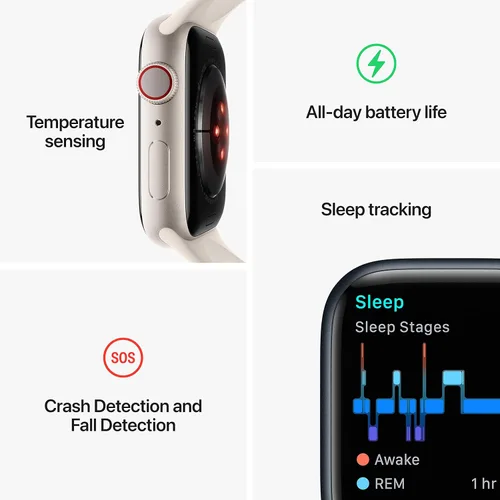Vista 5 de Apple Watch Series 8 GPS + Cellular, 41mm - Caja de aluminio roja con correa deportiva roja, SM (renovado)