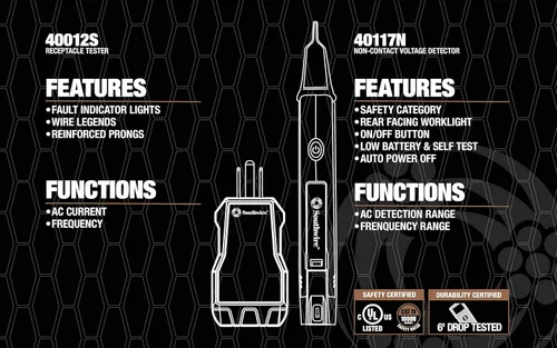 Vista 3 de Southwire 10037K - Kit de prueba eléctrica con multímetro de función completa, detector de voltaje sin contacto y probador de tomacorrientes