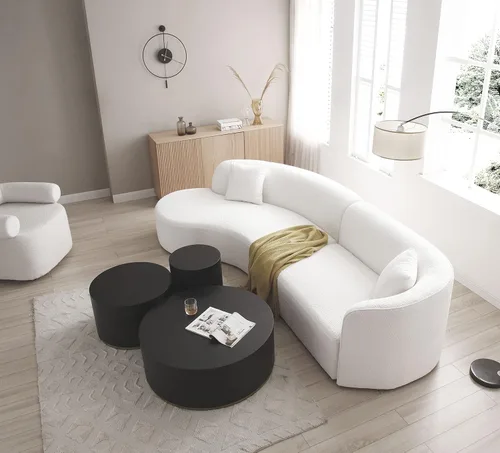 Vista 94 de JUSTONE Sofá de sala de estar curvado moderno de mediados de siglo de 101 pulgadas, sofá de tela Boucle de 4 asientos para dormitorio, oficina, beige