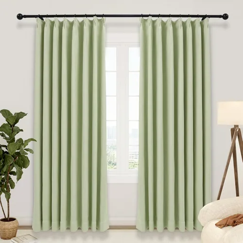 Vista 10 de LUSTROWIN Cortinas plisadas francesas de lino sintético con textura personalizada para dormitorio, cortinas opacas, cortinas de ventana para sala