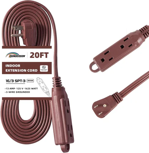 Vista 18 de Cable de extensión de enchufe plano de 3 tomas, certificado UL, cable de extensión para interiores de 16 calibre 1 pie negro de 3 puntas, tira