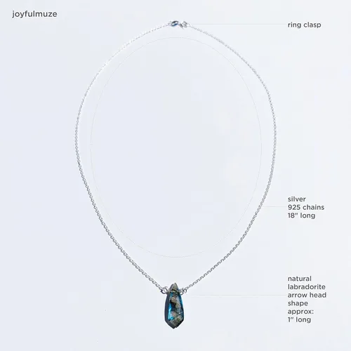 Vista 5 de Labradorite Arrow Head Pendant Necklace, March Birthstone Gift, Healing Chakra Protector, Handmade Sterling Silver Necklace, Natural Faceted