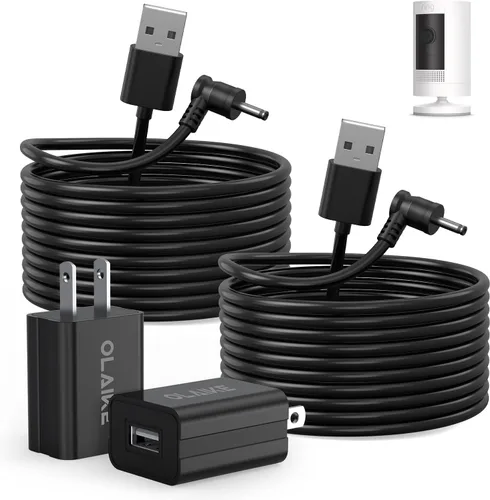 Vista 12 de OLAIKE Paquete de 2 cables de carga de 16 pies para batería Ring Stick Up Cam/Plug-in y Ring Spotlight Cam Battery, adaptador de corriente