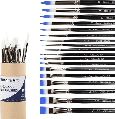 Vista 5 de Falling in Art - Juego de 18 pinceles de pintura de nailon para acrílico, aceite y acuarela
