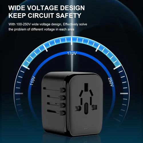 Vista 8 de Adaptador de Viaje Universal, VYLEE 5 en 1 Adaptador de Corriente Internacional, 3.5A 2xUSB-A y 2xUSB-C Cargador de Pared, Enchufe Esencial de Viaje