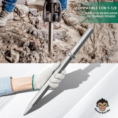 Vista 5 de MonkeyKingBar-Cincel de asfalto de 19-11/16 pulgadas, herramienta de pala de excavadora resistente de 3 pulgadas de ancho, cincel hexagonal de 1-1/8