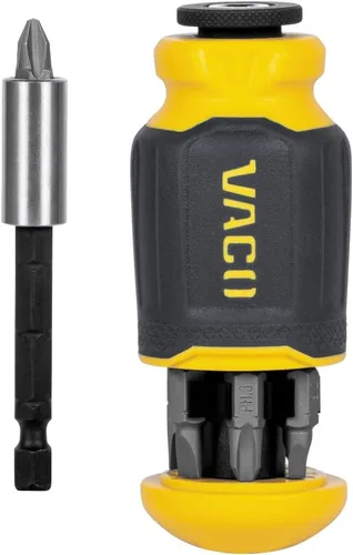VACO VAC1080 - Destornillador rechoncho multibroca, destornillador de impacto, herramienta magnética ajustable 8 en 1 con Phillips, ranuradas y