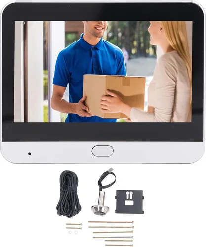 Vista 2 de Cámara de mirilla de puerta 1080P 4.3 pulgadas Smart Visual Intercomunicador Timbre con llamada bidireccional, detección de cuerpo PIR, batería