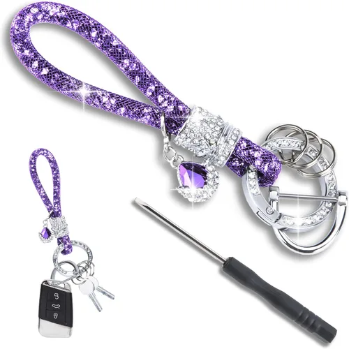 Crystal Bling Car Keychain, Car Key Chain Glitter Key Ring, Rhinestone Keychain Ring Strap