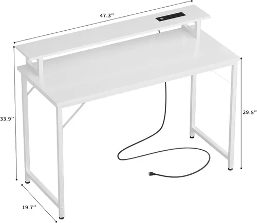 Vista 10 de Escritorio para computadora de 47 pulgadas con tomas de corriente, escritorio de juegos con luces LED, escritorio de trabajo de oficina en casa