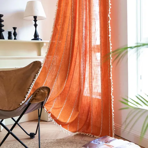 Vista 98 de Deeprove Cenefa de Cortina Boho Aqua de 18 Pulgadas de Largo, Celosía Bohemia Verde Azulado Cuadros Vichy con Textura Bordada, Borlas Vintage