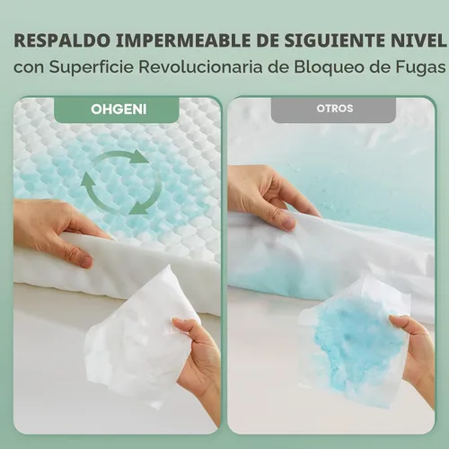 Vista 4 de OhGeni Protector de colchón 100% impermeable con bolsillo profundo, sábanas bajeras refrescantes, transpirables, funda de cama suave, silenciosa