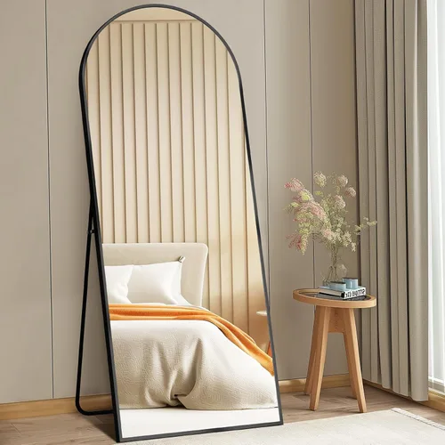 Vista 6 de DUMOS - Espejo de pie arqueado de cuerpo completo con soporte, marco de aluminio, para colgar o apoyar, nanocristal inastillable, para decorar