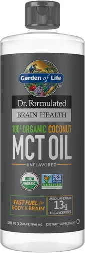 Garden of Life Dr. Formuled Brain Healty 100% orgánico Coconut MCT ACEITE 32 FL OZ Desfaliado, 13G MCTS, Keto & Paleo Dieta Amigable Cuerpo y