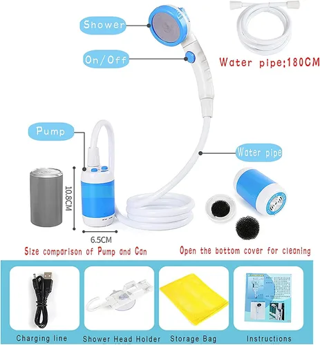 Vista 3 de Iron Hammer Ducha eléctrica portátil, ducha de campamento, ducha incorporada de 5000 mAh, gran capacidad, recargable, con batería, para ducha