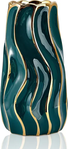 Vista 10 de Jarrón de cerámica, jarrón naranja para decoración del hogar, florero decorativo, jarrones de cerámica de rayas verticales para decoración