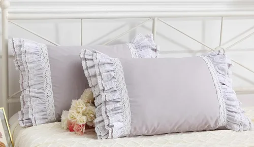 Vista 16 de Juego de 2 fundas de almohada con encaje blanco con flores 3D de aspecto retro noble y lujoso elegante, 100% algodón, tamaño estándar Flor 3D