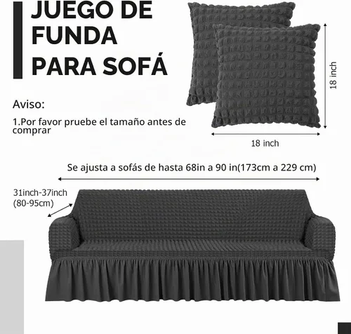 Vista 2 de SmoothNovelty Juego de 1 funda para sofá y 2 fundas para sofá con falda, duradero, lavable, de alta elasticidad, protector de muebles