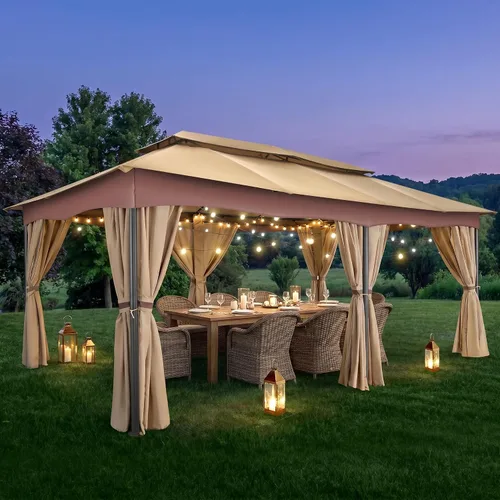 Vista 10 de COBIZI 10x15 Outdoor Patio Gazebo with Privacy Curtains, Khaki Caqui