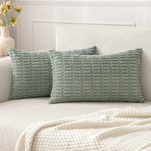 Vista 36 de MIULEE - Juego de 2 fundas decorativas para cojines, de pana suave y con moderno estilo campestre bohemio a rayas, decoración de primavera