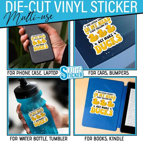 Vista 2 de (3 unidades) Little Voices Get More Ducks - Calcomanías divertidas de goma de pato, calcomanías de vinilo troqueladas para casco duro, botella