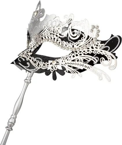 Vista 4 de Hoshin Máscara de mascarada con palo, decoraciones de Mardi Gras para mujer