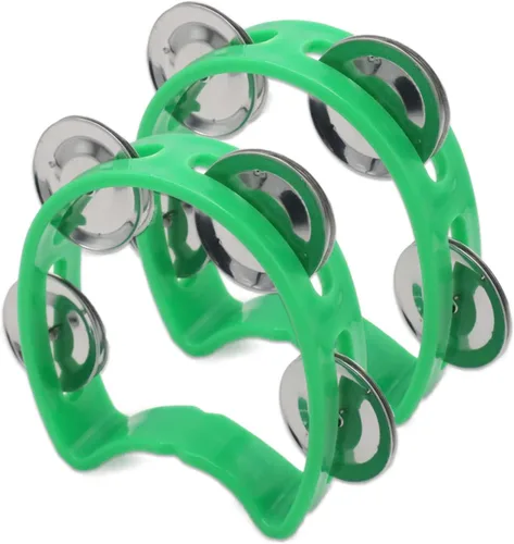 Vista 7 de Paquete de 4 panderetas de mano de percusión de plástico con 4 cascabeles, mini instrumentos de ritmo en 4 colores para práctica, ensayo