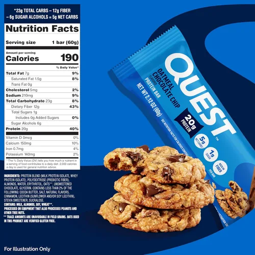 Vista 3 de Quest Nutrition Barras de proteína de avena con chispas de chocolate
