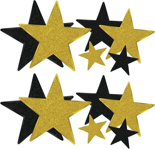 Vista 4 de Beistle Recortes de estrella con purpurina (paquete de 6), varios tamaños, dorado Oro (paquete de 6)