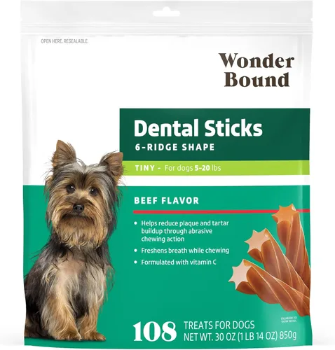 Vista 10 de Marca Amazon – Wonder Bound - Palitos dentales con sabor a carne de res para perros grandes (más de 30 libras), forma de 6 crestas para control