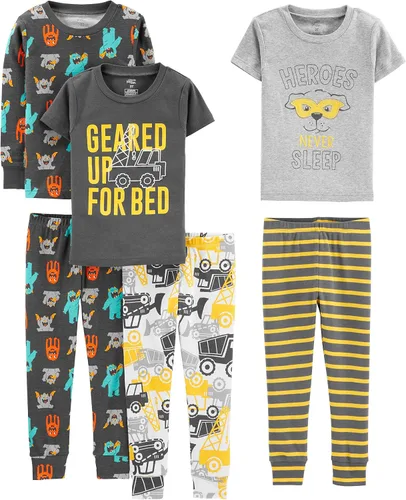 Vista 10 de Simple Joys by Carter's Conjunto de pijama de algodón ajustado de 6 piezas para bebés, niños pequeños y niñas, paquete de 3