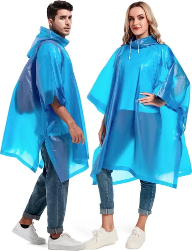 Vista 49 de Paquete de 2 ponchos de lluvia para adultos, reutilizables, impermeables, de supervivencia, emergencia, resistente, con capucha con cordón