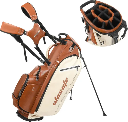 Vista 14 de WOSOFE PU Golf Bag with 6/14 Way Top Dividers Automatically Adjustable Dual Straps Elegant Design for Men Women Pu Golf Stand Bag with Multiple