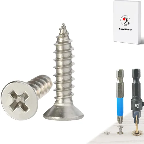 Vista 24 de Tornillos para madera, 120 tornillos Phillips de cabeza plana, tornillo de acero inoxidable 304 con kit de avellanado de madera ajustable (#4 x 1)