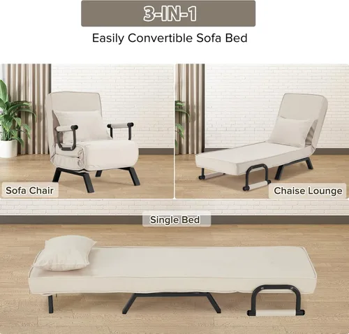 Vista 4 de Haddockway Sofá cama para una sola persona, sofá cama convertible tumbona, sillón plegable con almohada y 5 respaldos ajustables, cama reclinable