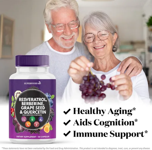 Vista 3 de Resveratrol Berberina Extracto de semilla de uva Quercetina - Suplemento de polifenol con extracto de noni, N-acetil cisteína, extracto de acai