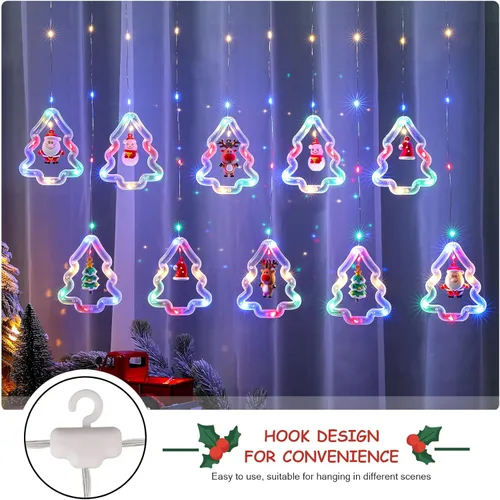 Vista 5 de BLOOMWIN Luces de Ventana de Navidad Decoraciones de Ventana Navideñas Iluminadas - Luz de Anillo en Forma de Árbol con Luz de Cortina de Ornamento
