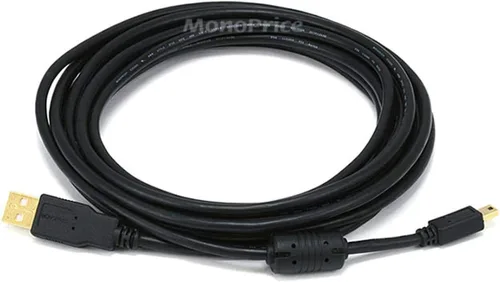 Monoprice Cable USB 2.0 tipo A macho a mini tipo B de 5 pines macho - con núcleo de ferrita, chapado en oro, 28/24AWG, 15 pies, negro