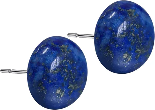 Vista 11 de Natural Gemstone Studs - Real Jade Jewelry for Women - Sage Light Green Stone Earrings - Hypoallergenic - Ball Earring Post Small 6mm, 8mm - Lapis