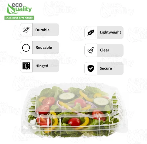 Vista 2 de EcoQuality Recipiente de plástico transparente con tapa con bisagras, 8 x 8 x 2 pulgadas, recipiente para llevar con un solo compartimento