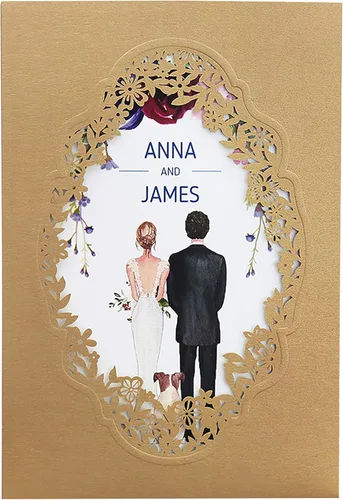 DORIS HOME 50 tarjetas de invitación de boda personalizadas cortadas con láser con sobres para boda, despedida de soltera, compromiso, color dorado,