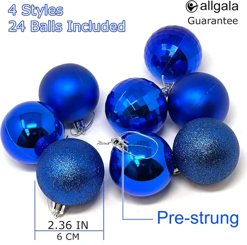 Vista 2 de allgala Bolas de Navidad 24 unidades de 2.33 pulgadas (6CM), bolas de adorno de Navidad preencordadas a prueba de roturas para árbol de Navidad - 4