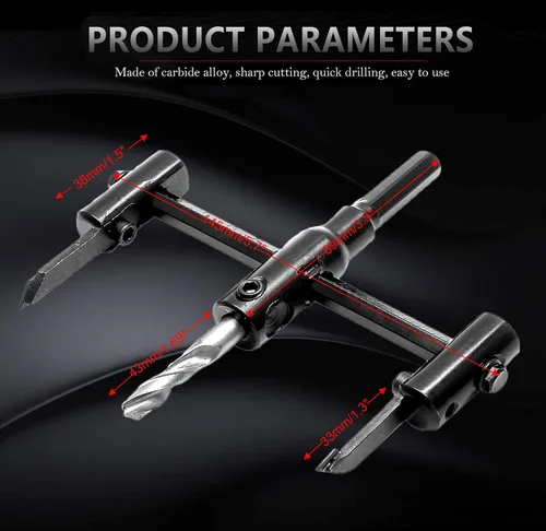 Vista 2 de Bonsicoky Broca de corte circular de sierra de agujero ajustable de 1-3/16 a 4-3/4 pulgadas, broca de corte redondo para carpintería, 1.181-4.724 in