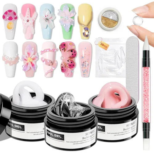 Vista 12 de Gel Constructor Sólido para Uñas - Gel de Arte de Uñas 3D Claro Transparente Antiadherente para Manos para Tallado, Moldeado, Patrones