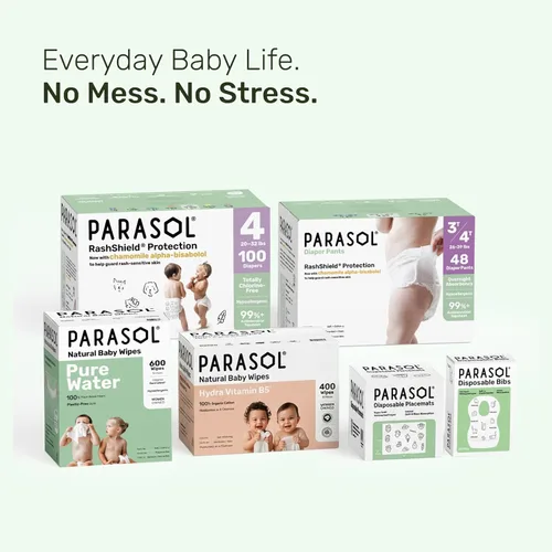 Vista 8 de PARASOL Baberos desechables, capa superior suave y absorbente con parte trasera impermeable resistente a las fugas, atrapa migajas integrado