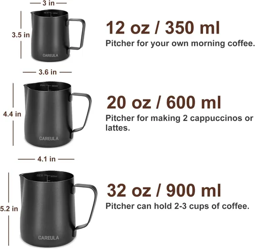 Vista 3 de Jarra espumadora de leche, jarra de acero inoxidable de 20 onzas, jarra de vapor para cafetería, cafetera de capuchino, accesorios para máquina