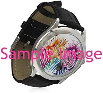 Vista 3 de Abstract Paisley Mandala Impermeable Reloj de Pulsera de Cuero Clásico de Acero Inoxidable para Mujer Negro